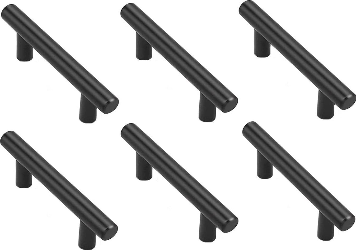 Set van 6 zwarte RVS T-Bar kastgrepen van 64mm