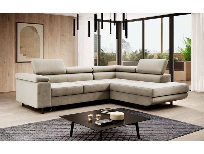 Designer Ecksofa Costa mit Schlaf- und Klappfunktion aus Samt - Dunkelbraun - Rechts - Luxusbetten24