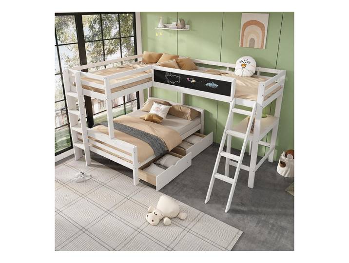 LuxusKollektion Hochbett Hochbett mit Schreibtisch & Schubladen (1-St)