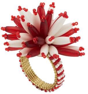 Saro Lifestyle Sparkling Beaded Napkin Ring (Set of 4) - Red/White