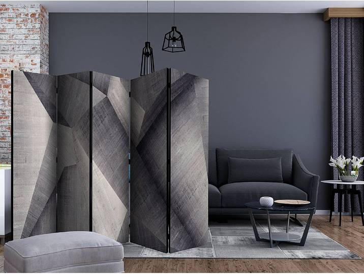 Paravent Abstract Concrete Akustik Vlies auf Massivholz Grau 225 x 172 x 3cm