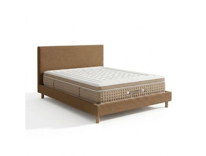 Ensemble literie - SAMPUR - Ensemble lit camel - Tissu bouclette - Matelas hôtelier 33 cm - 160x200