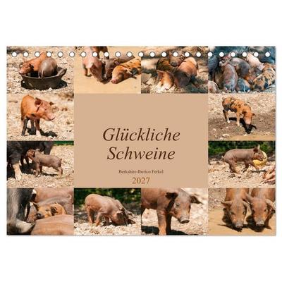 Glückliche Schweine Berkshire-Iberico Ferkel (Tischkalender 2027 DIN A5 quer), CALVENDO Monatskalender