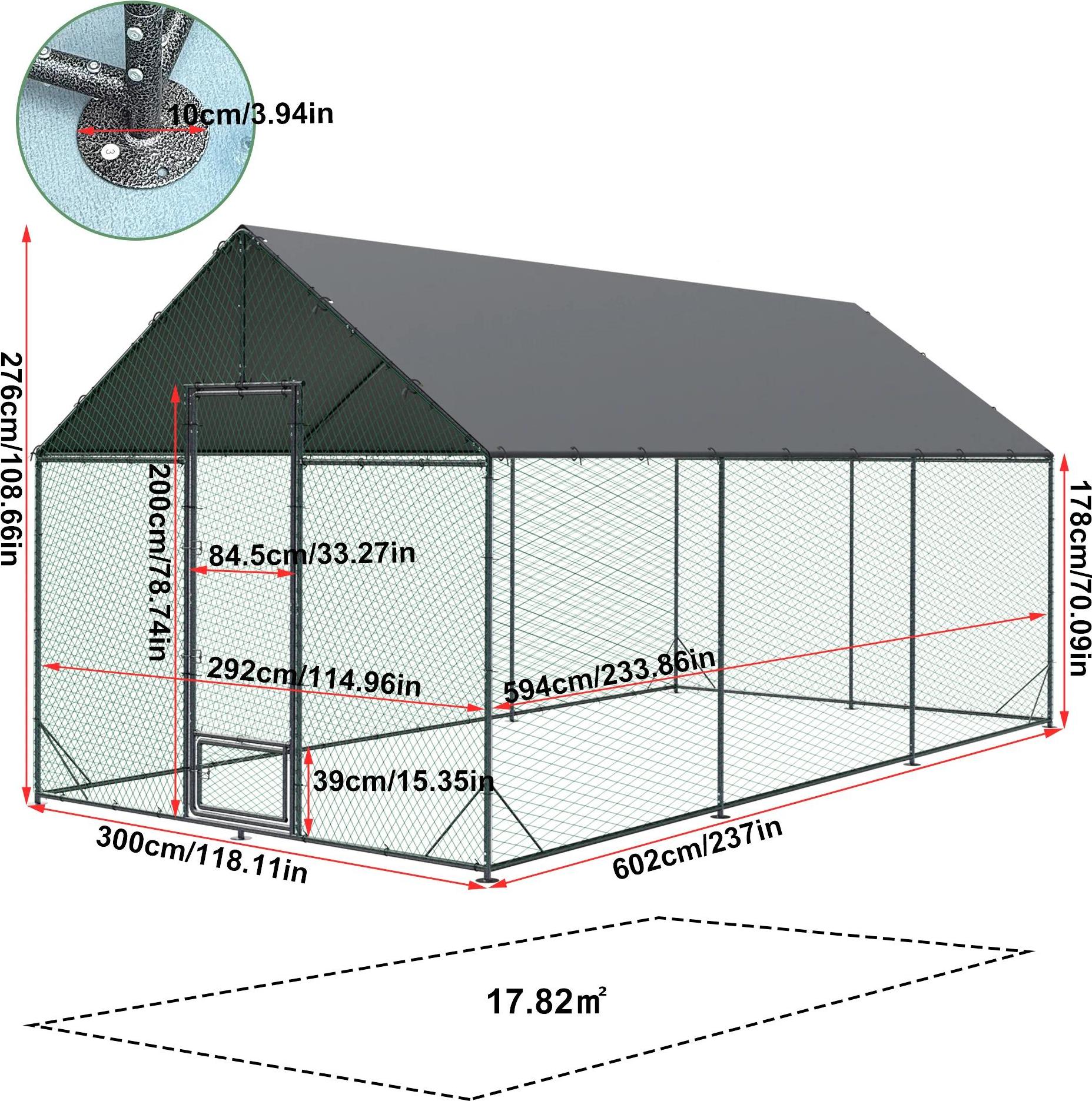 Hühnergehege außen - Metall Hühnerstall 2XL - Schwerlast Eisenrahmen - Mit Dach und Nylonnetz - Geflügelauslauf für Garten - Größe 2XL