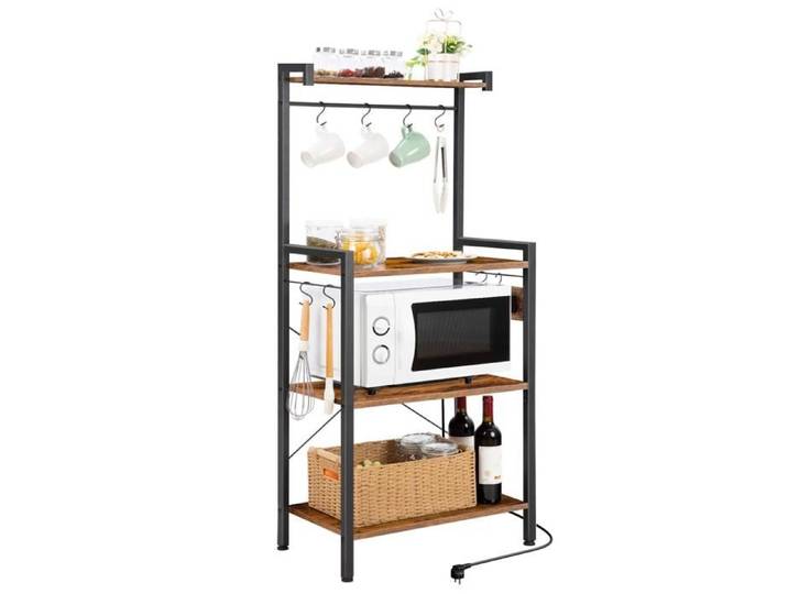 Étagère de Cuisine-HOOBRO-Desserte de cuisine avec Multiprise-Meuble Cuisine pour ustensiles-58 x 35 x 134 cm-Marron