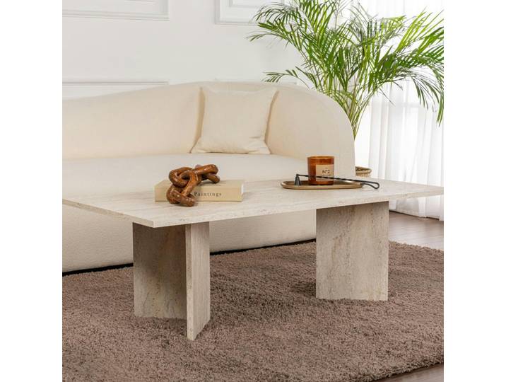 Table basse rectangulaire- pieds V MARFA - Travertin