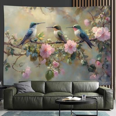 Inspired Living Hummingbird Wall Tapestry Floral Wall Hanging Nature Bird Decor 180x230cm