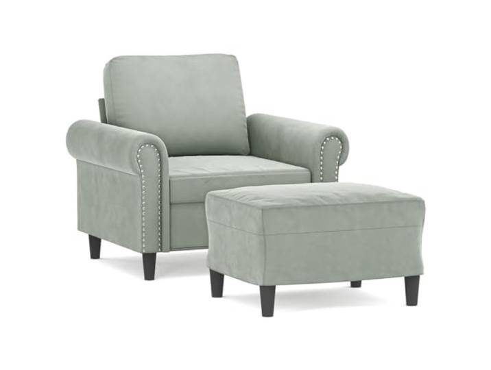 KUTYWEXFM Sessel mit Hocker Hellgrau, Polstersessel aus Samt 2er Set Modernes Relaxsessel Set mit Weichsamt und Fußablage für entspannte Stunden im Wohnzimmer oder Schlafzimmer.