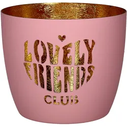 Madras Windlicht M mit Motiv Lovely friends club in rosa/gold