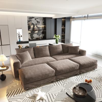 Loedds 102.4-inch 4-Seat Modern Corduroy Sofa with Convertible Design, Ottoman and Pillows for Living Room
