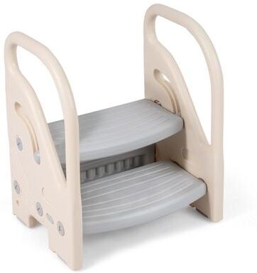 Costway Adjustable 2-Step Kids Helper Stool with Safety Handles and Non-slip Pads for Bedroom-Gray