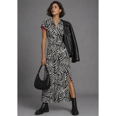 Midikleid LAURA SCOTT "aus weicher Stretchware", Damen, Gr. 42, N-Gr, schwarz-weiß (schwarz, beige), Jersey, Obermaterial: 95% Viskose, 5% Elasthan, gemustert, figurumspielend Midi, Rundhals, angeschnitten, Kleider Midikleid, abstraktes Design, mit...