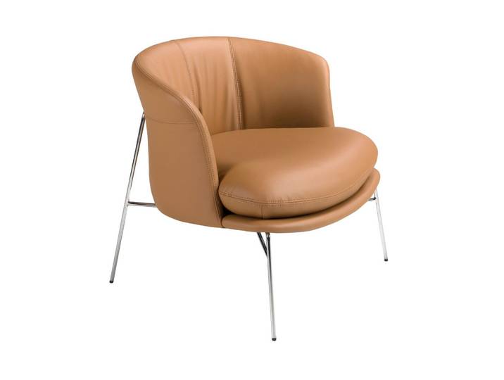Angel Cerda Sessel aus braunem Kunstleder, Braun, Edelstahlfarben, Metall, Füllung: Polyurethan (PUR),Polyurethan (PUR),Polyurethan (Pur), Freiform,Freiform, 76x69x71 cm, Wohnzimmer, Sessel, Polstersessel