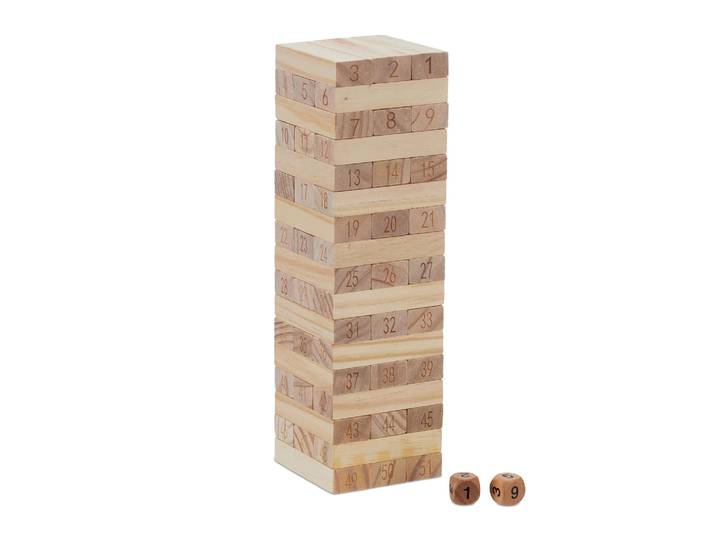 Wackelturm Holz mit Zahlen Hellbraun