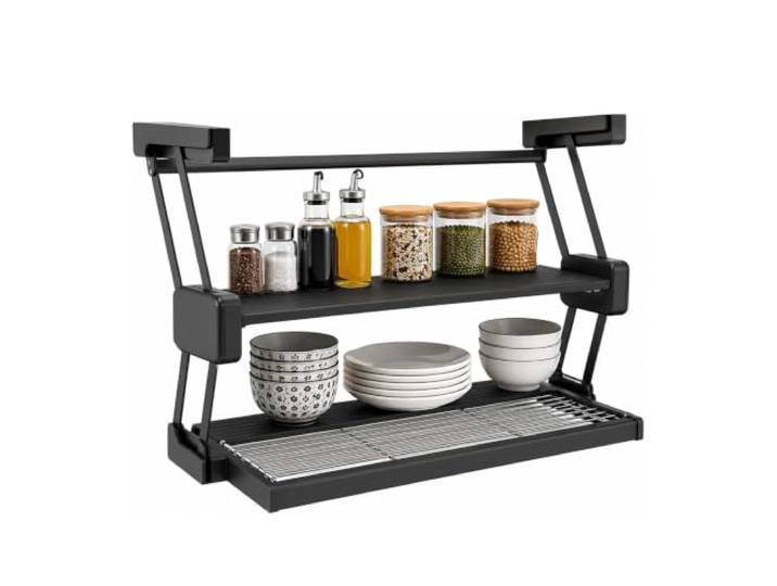 GAOCUNBING Ausziehbarer Schrankorganizer, 2-stöckiges Unterschrank-Aufbewahrungsregal, platzsparendes Material aus Edelstahl für Küchenschränke Black,40cm/15.7in