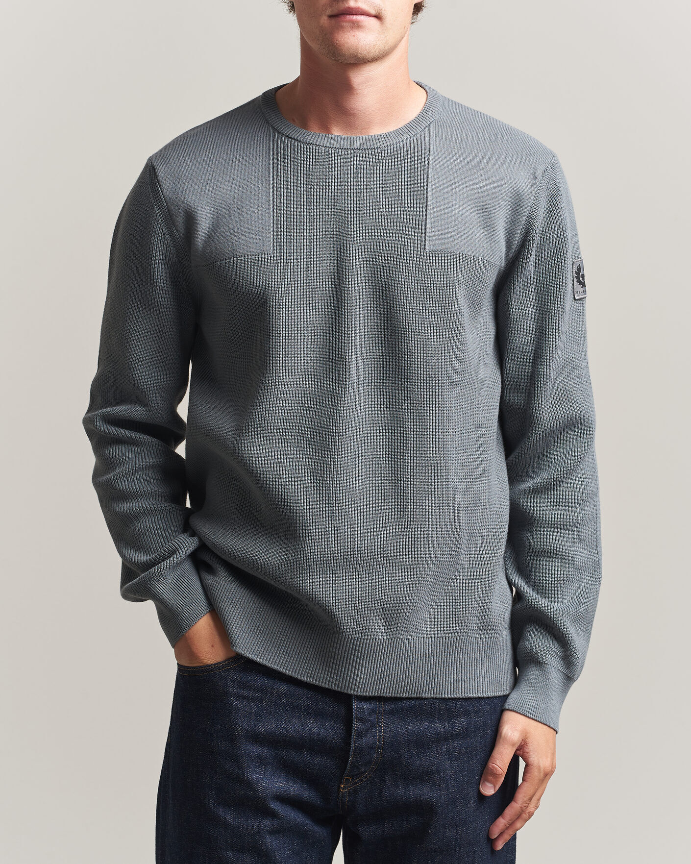 Belstaff Commander Knitted Crew Neck Atlantic Grey men M Grå
