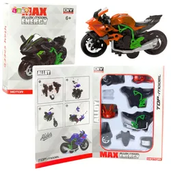 Motorrad zum Zusammenbauen, Schrauben, Metall, 1:14, DIY, Orange-Grün