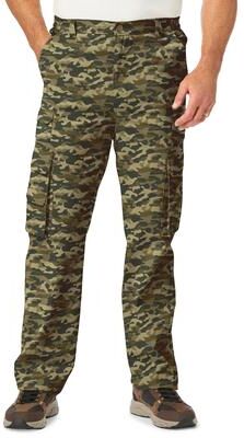 Men's Big & Tall Ranger Side-Elastic Stacked Cargo Pocket Pants by Boulder Creek in Green Camo (Size 40 40)