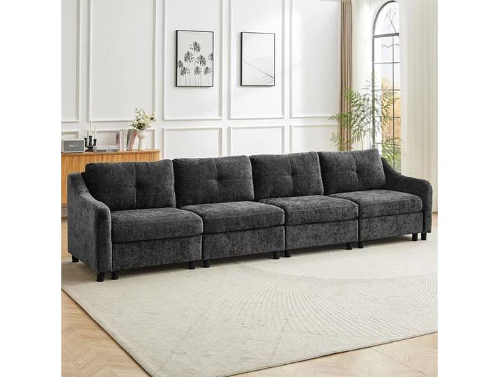 JIEXI Canapé modulable 4 places Canapé en velours côtelé canapé 251 cm (Gris 4 places)