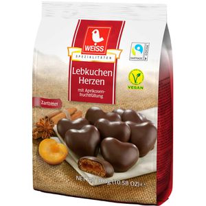 Weiss Lebkuchen gefüllte Herzen, Zartbitter, fruchtig gefüllt & mit Schokolade, 300 g