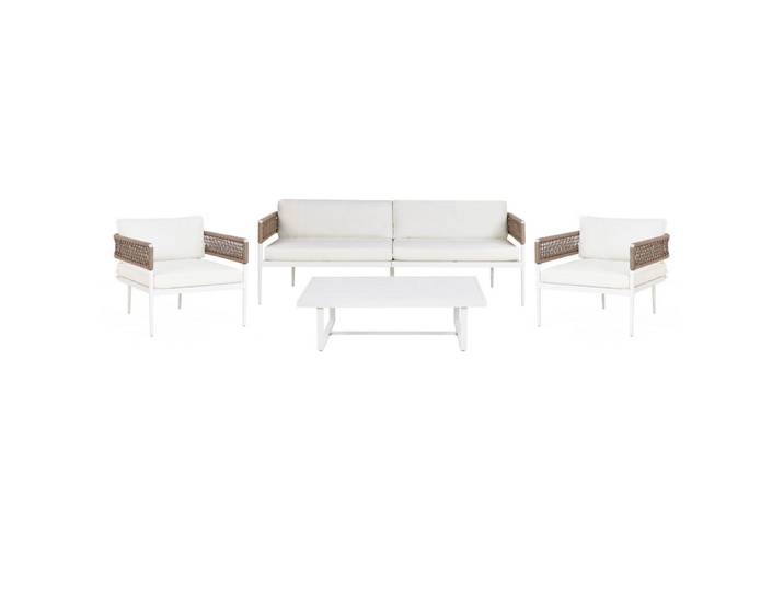 Beliani Lounge-Set 4-sitzer Symmetrisch Aluminium Weiß Serla, Weiß, Beige, Metall, Gartenmöbel, Gartengarnituren, Gartenmöbel-Sets