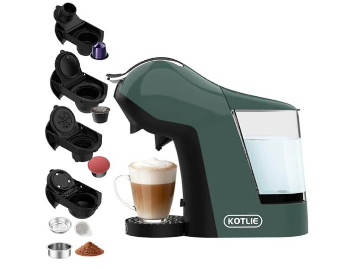 KOTLIE 308B Kapselmaschine, 19 Bar, 3 Temperatur-Modi,Grün 5-in-1: Für NES*Original/DG*/Mio*, Pulver & ESE(44mm), 7 Wasserstufen für deinen Lieblingskaffee.