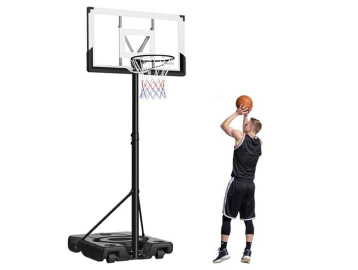 VEVOR Basketballständer max. 3,05 m höhenverstellbarer Basketballkorb, Basketballanlage mit Rollen & 1219,2 mm PC-Rückwand, Backboard-Set Basketballkorbsystem für Terrassen Poolrand Schulen