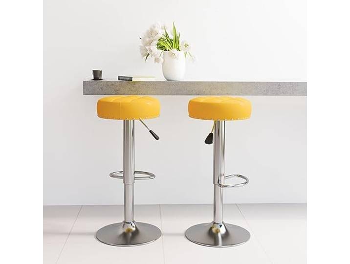 VIHHQGC Barhocker 2 STK Senfgelb Stoff Höhenverstellbar Mit Fußstütze Set von 2, weicher Stoffbezug, verchromter Stahl, Gasdruckfeder, Fußstütze, Belastbarkeit 110 kg