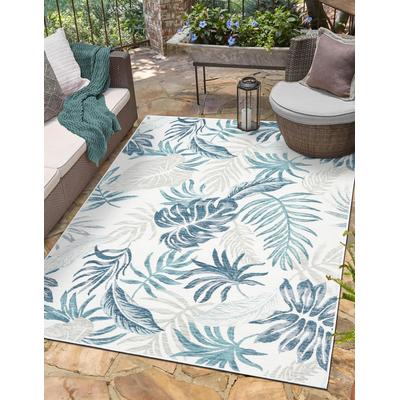 Outdoorteppich "Reef, LAGERRÄUMUNG", blau (blau,cream,blau), B:160cm H:6mm L:230cm, Polypropylen, MYFLAIR MÖBEL & ACCESSOIRES, Teppiche, Outdoorteppich, Wendeteppich, Blätter Motiv, Outdoor geeignet, Balkon, Terrasse