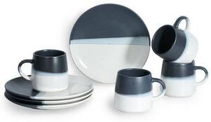 "Table 12 Bruckner Stoneware 8-Piece Set, Four 12-Ounce Coffee Mugs & Four 8"" Salad Plates, Dishwasher & Microwave Safe, TD8YM"