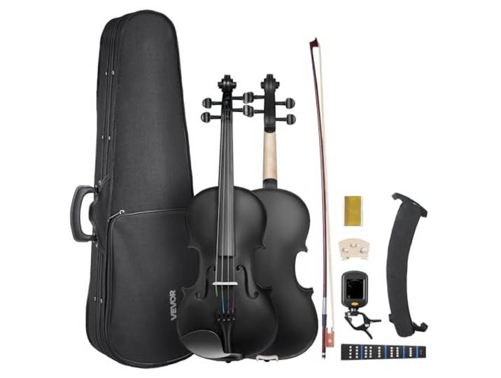 VEVOR Violon 4/4\, Kit Violon Débutants Bois Massif avec Étui\, Colophane\, Archet\, Épaulière\, Chevalet\, Accordeur\, Cordes de Rechange\, Instrument de Musique Professionnel pour Étudiants\, Adultes\, Noir