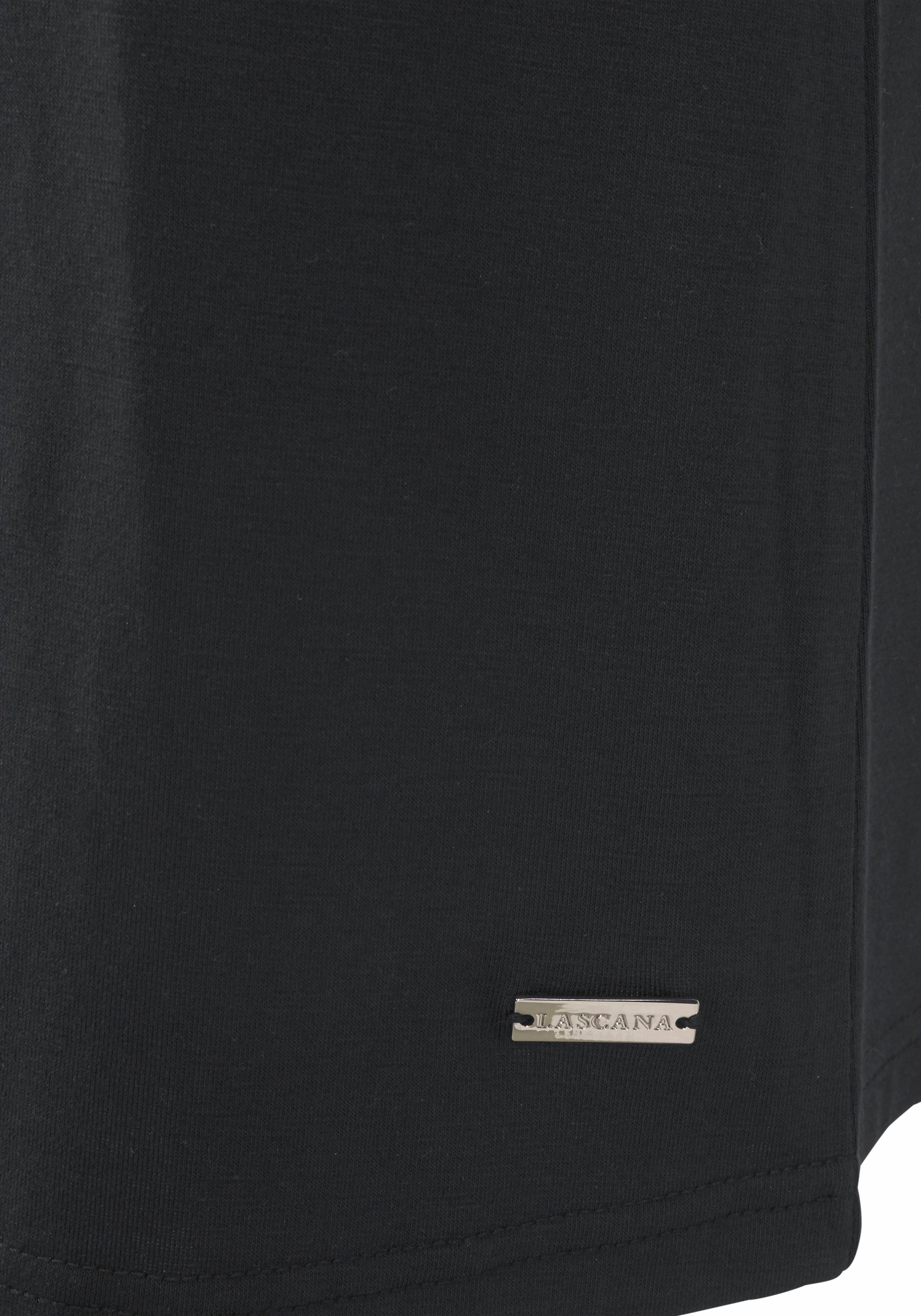 Kimono LASCANA, Damen, Gr. 40/42, N-Gr, schwarz, Viskosemischung, unifarben, Kurzform, Hausmäntel Kimono, mit Spitze am Ärmelsaum