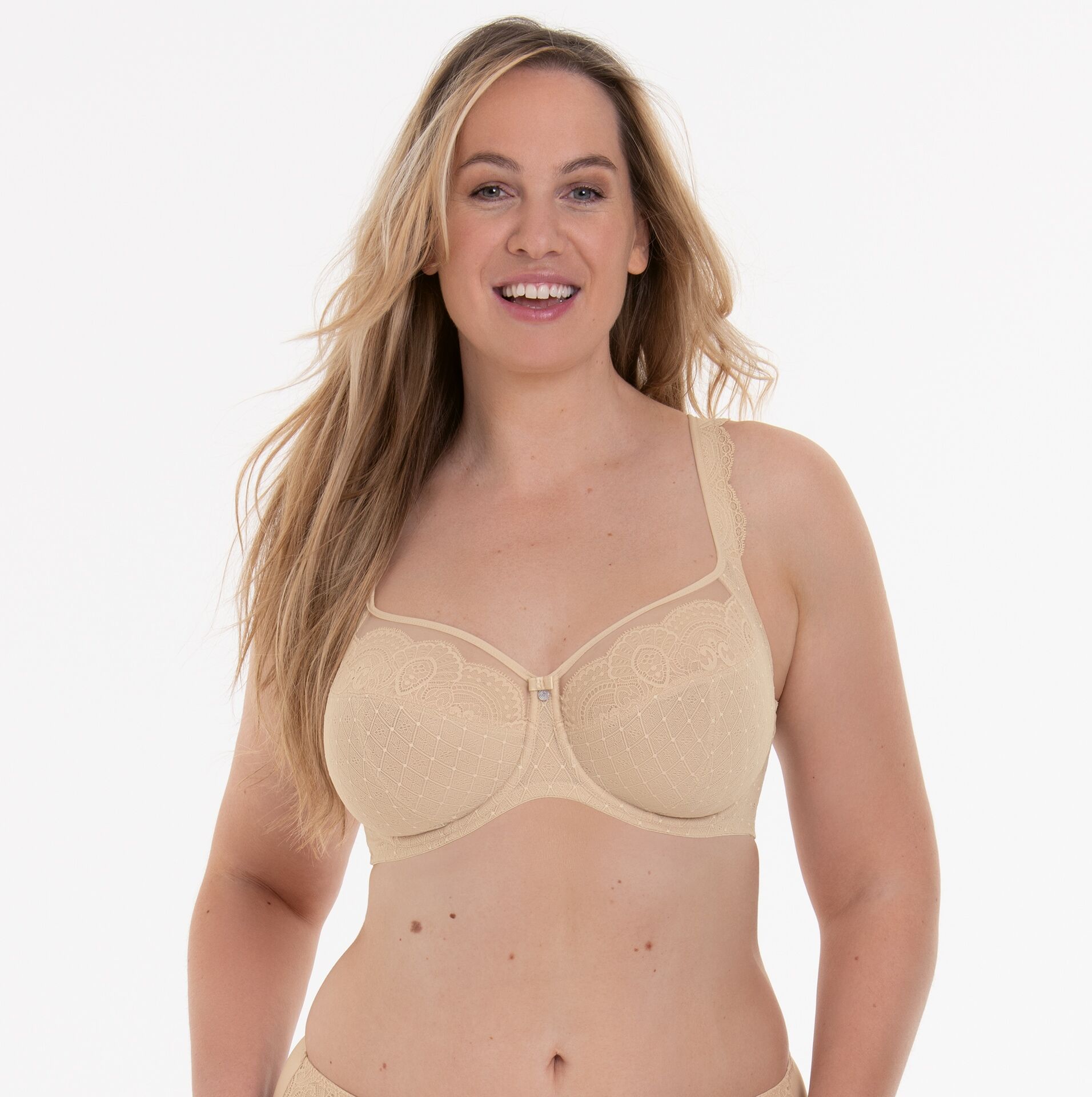 Bügel-BH ROSA FAIA "Selma", Damen, Gr. 70, Cup i, beige (desert), Stoff, Obermaterial: 84% Polyamid, 16% Elasthan, unifarben, normal, BHs Bügel-BH, Full Cup, vierteiliges Cup, verstellbare Träger, mit Bügel, mit Spitze desert 70, Cup i