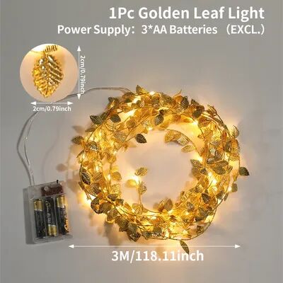 Combo Retail Shop LED Golden Leaves String Light Battery operated Garland For Living Room, Bedroom, Party, Wedding, New Year 3m 30led