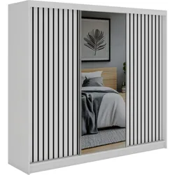SCHWEBETÜRENSCHRANK mit Spiegel LAOS - 240 - Weiß - Schwarz Lamellen