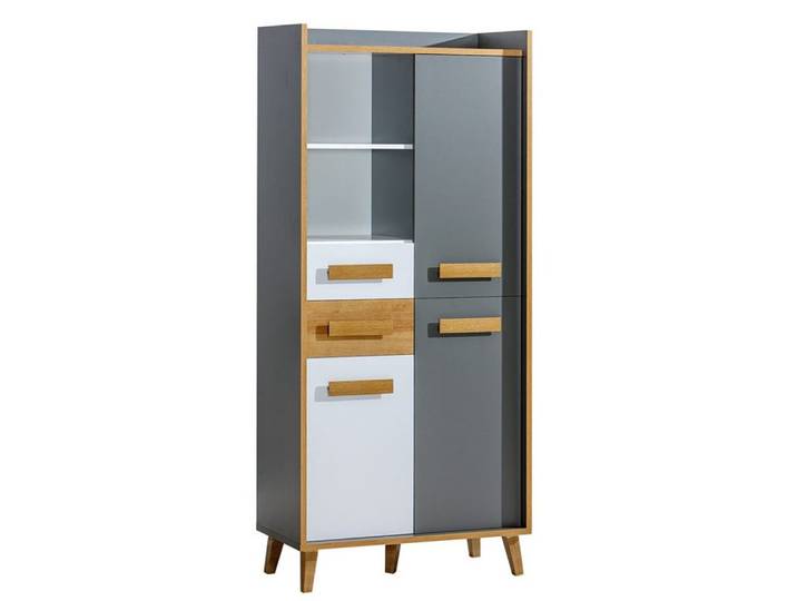 JVmoebel Kinderkleiderschrank Eleganter Holzschrank in Grau für Kleidung und Büromaterialien (1-St) Made in Europa