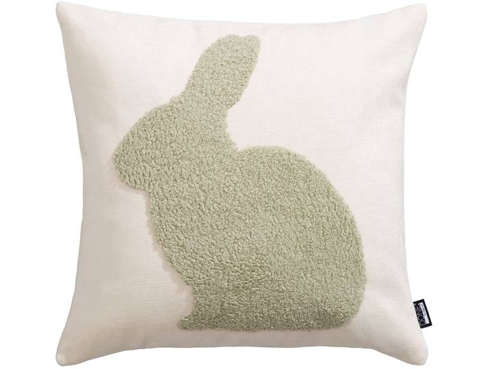 Dekokissen DONE. BUNNY , grün (beige, khaki, bedruckt), B:45cm L:45cm, Polyester, Dekokissen_Sitzkissen_Kissenhüllen, Dekokissen, Weicher Chenille-Stoff Kuscheliger Teddy-Flock