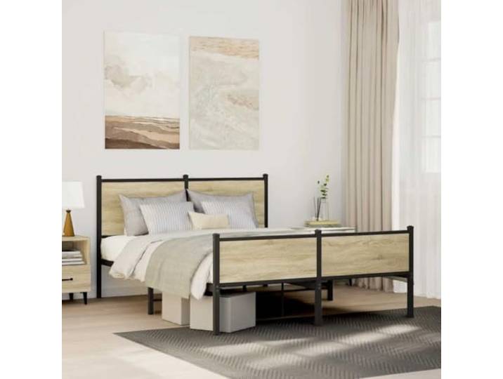 Stabiles Stahlgestell mit Lattenrost klassisches Design 140x200 cm Braun Metallbett ohne Matratze Sonoma-Eiche 140x200 cm Stabiler Bettrahmen mit Kopfteil Stauraum Gästebett Lattenrost Schlafzimmer