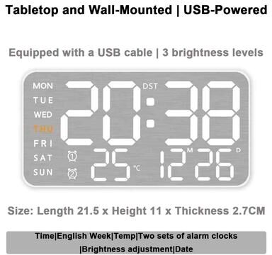 Uplift Picks Mirror Wall Clock Silent Modern Design With Temperature Display d