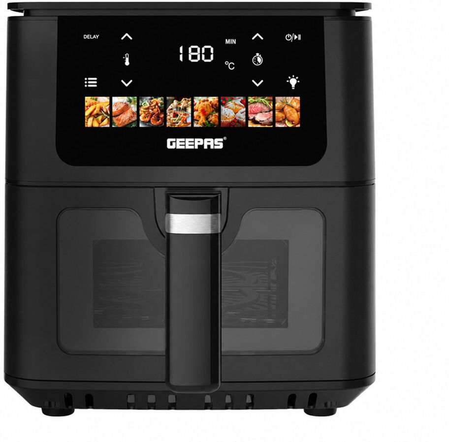 GEEPAS Vortex 6.5L Digital Air Fryer, Large 8-in-1 Family Air Fryer with LED Touchscreen, Adjustable Temperature 40–200°C, Non-Stick Basket, 30-Min Ti Black 5L