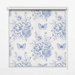 INNENROLLO - Fensterrollo - Rollo - 130x140 cm - Blaue Blumen und Schmetterlinge