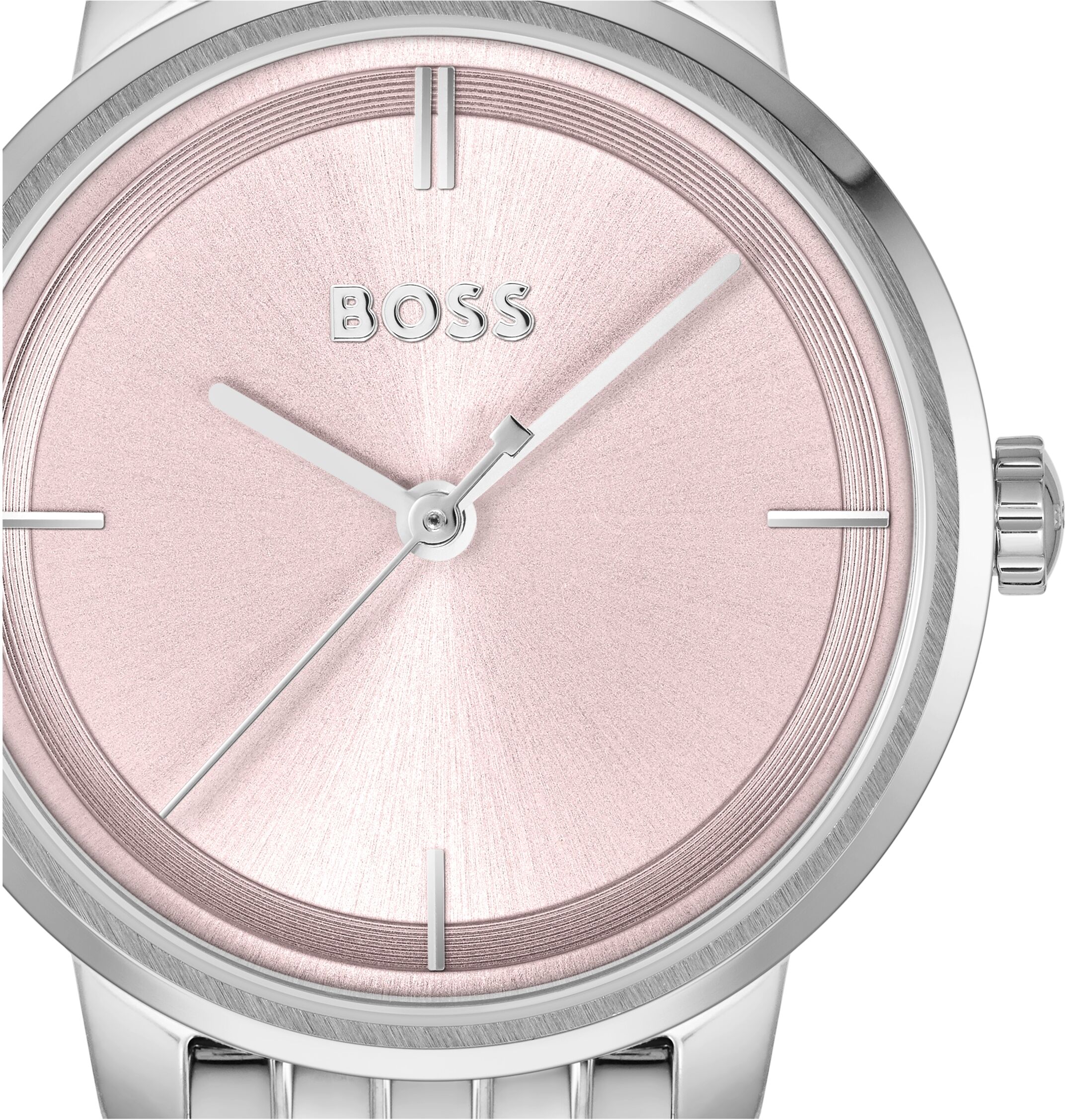 Quarzuhr BOSS "LUCIA", rosa (silberfarben, rosa), Armbanduhren, Damen, silberfarben, Quarzuhr, Armbanduhr, Damenuhr, Edelstahlarmband, analog, Glassteine
