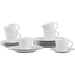 Esmeyer, Geschirrset, Kaffeeservice ISTA, 18-teilig, je 6 Kaffeetassen, Untertassen, Dessertteller, Porzellan, weiss