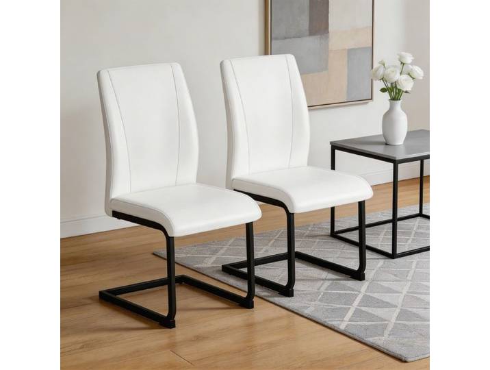 Sièges pour salle à manger - Chaise similicuir - Blanc+Noir - Dossier ergonomique - Assise 5 cm