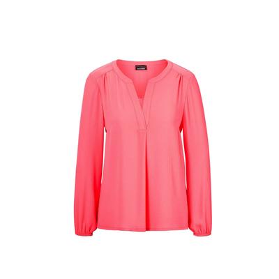 Tunika GOLDNER "Kurzgröße Bluse mit Tunika Ausschnitt", Damen, Gr. 21, orange (koralle), Obermaterial: 100% Polyester PES., figurumspielend, weit Gummibündchen, Tuniken, Falten