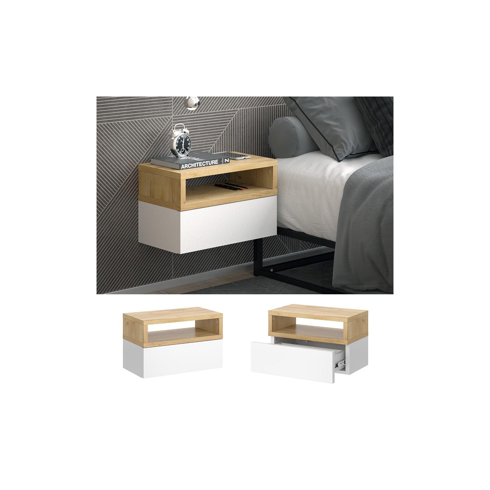 Vicco hängender Nachttisch Urban, 45x28cm, Eiche Weiß, Kommode mit Schublade
