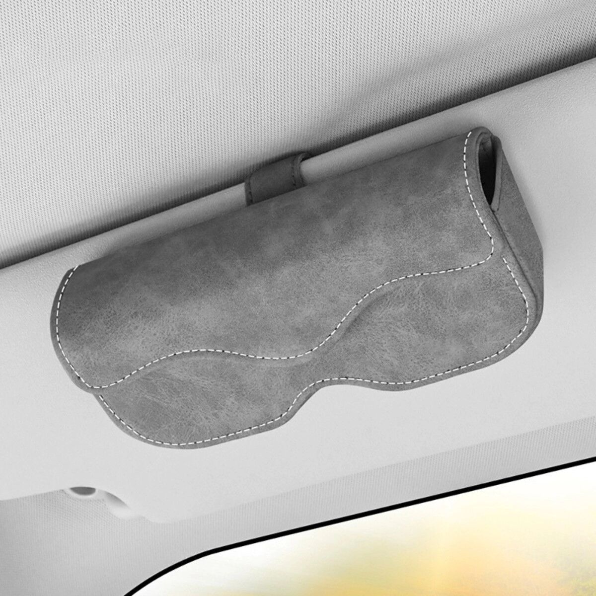 INF Porte-lunettes pare-soleil en suède avec intérieur floqué - Étui à clip gris