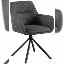 Décoshop26 - Moderner und zeitgenössischer Drehstuhl in dunkelgrauem Stoff mit vier schwarzen Metallbeinen 10_0007280 10_0007280