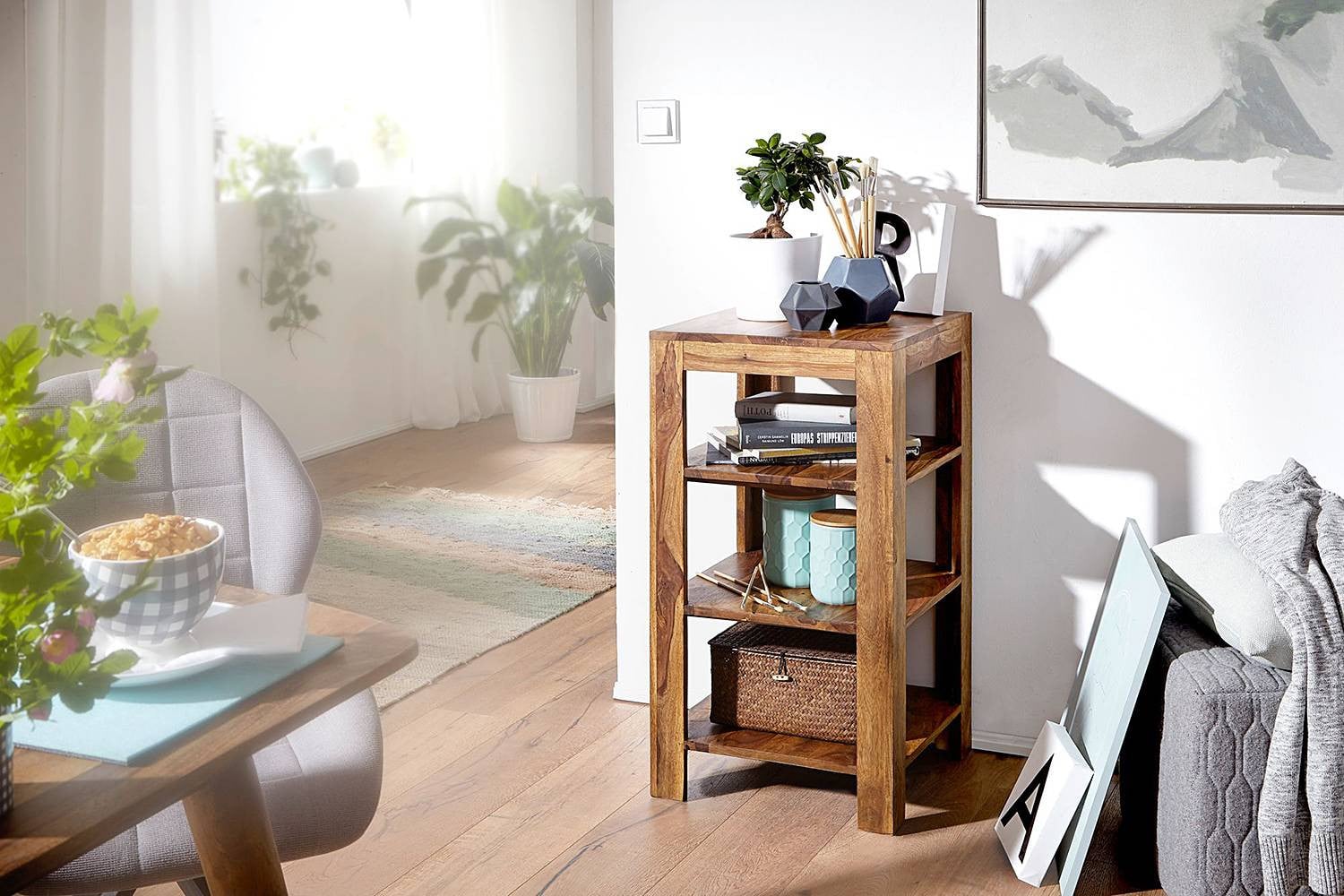 home24 Open kast Krakau gelakt massief sheeshamhout bruin 80 cm
