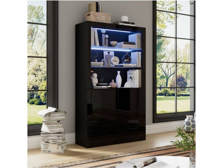 VUENOR Vitrine 100 x 35 x 170 cm noire avec LED et 2 portes